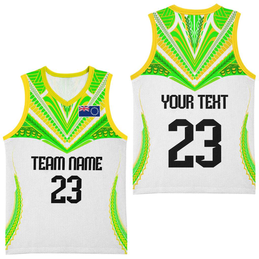 Custom Cook Islands Basketball Jersey Tatau Art Sport Style White Color CTM03 - Polynesian Pride