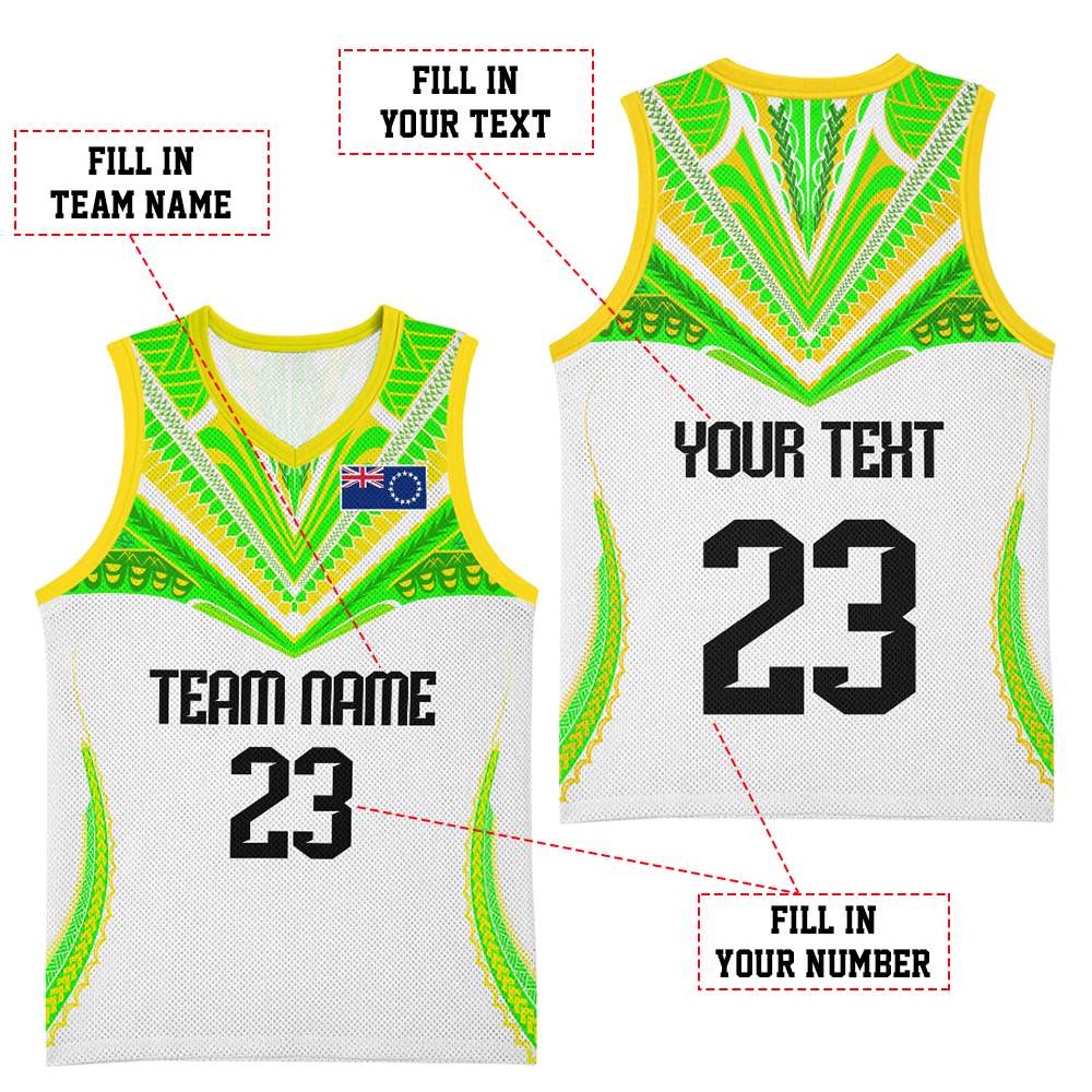 Custom Cook Islands Basketball Jersey Tatau Art Sport Style White Color CTM03 - Polynesian Pride
