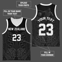 Custom Photo New Zealand Basketball Jersey Maori Moko Tribal Motifs
