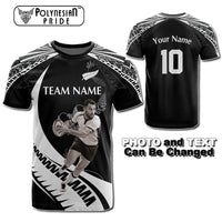 Custom Photo New Zealand Rugby-Aotearoa T Shirt Armour Blacks Silver Ferns