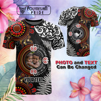 Custom Photo Australia and New Zealand Together T Shirt Aboriginal and Maori Art Tattoo
