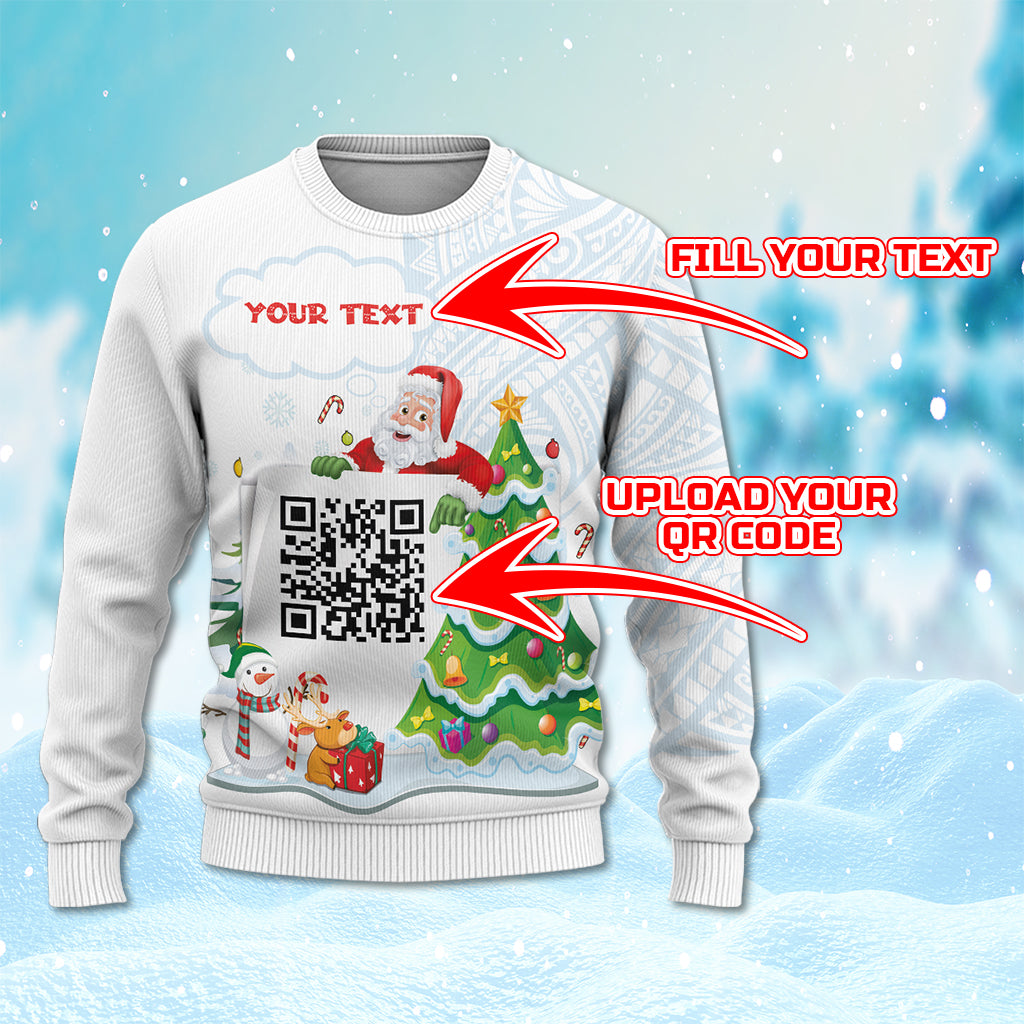 Custom QR Code Polynesian Christmas Knitted Sweatshirt Funny Santa Claus and Xmas Style