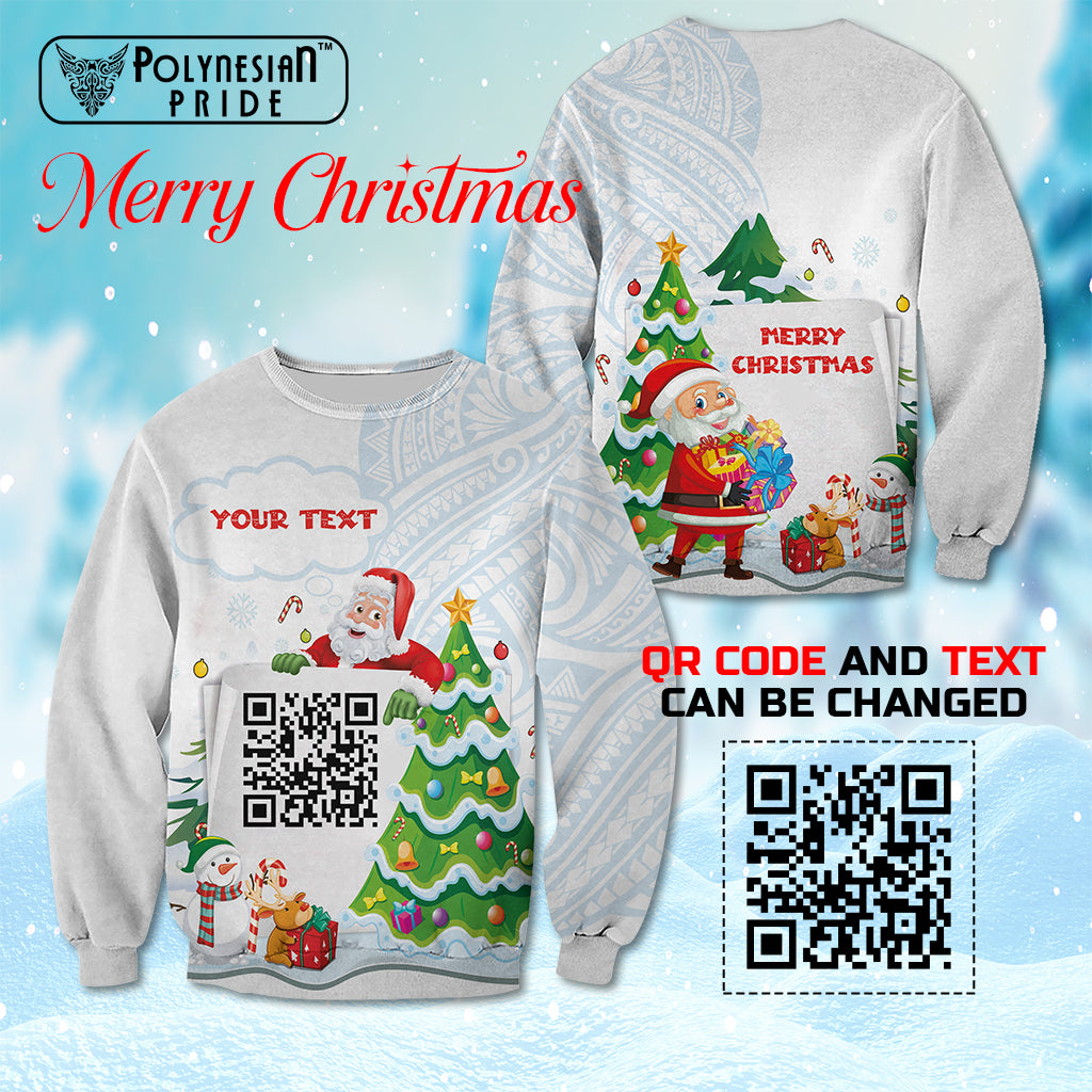 Custome QR Code Polynesian Christmas Sweatshirt Funny Santa Claus and Xmas Style