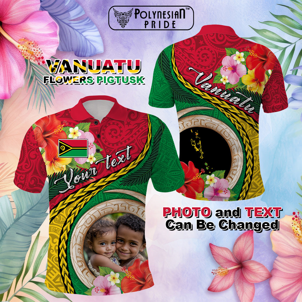 Custom Photo Vanuatu Tribal Boar Tusk Tropical Plants Polo Shirt