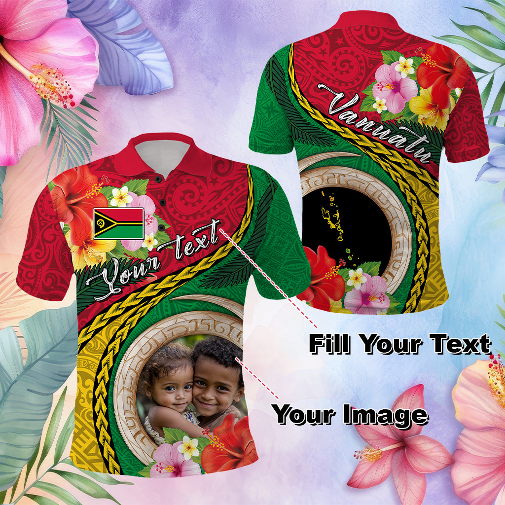 Custom Photo Vanuatu Tribal Boar Tusk Tropical Plants Polo Shirt