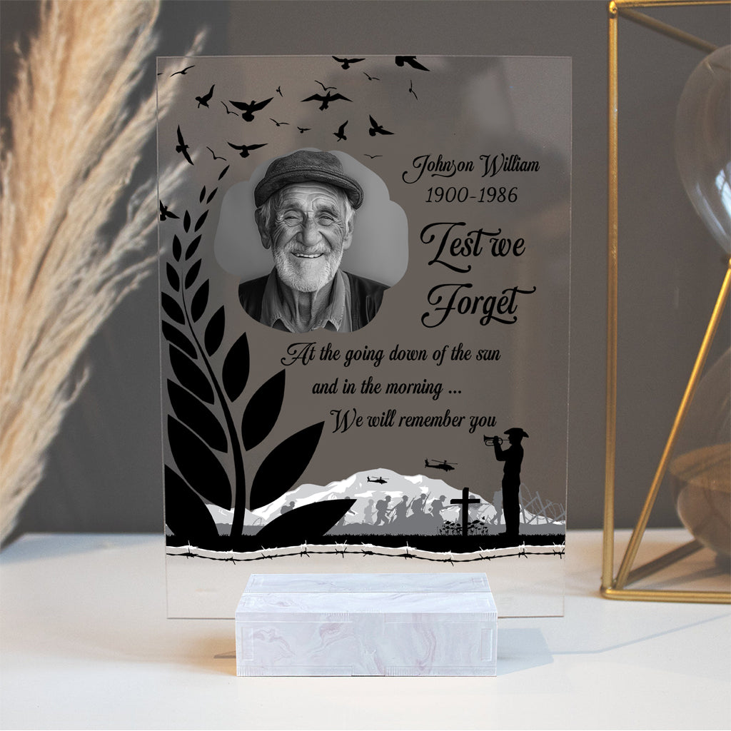 Custom Photo New Zealand ANZAC Day Memorial Acrylic Plaque Lest We Forget