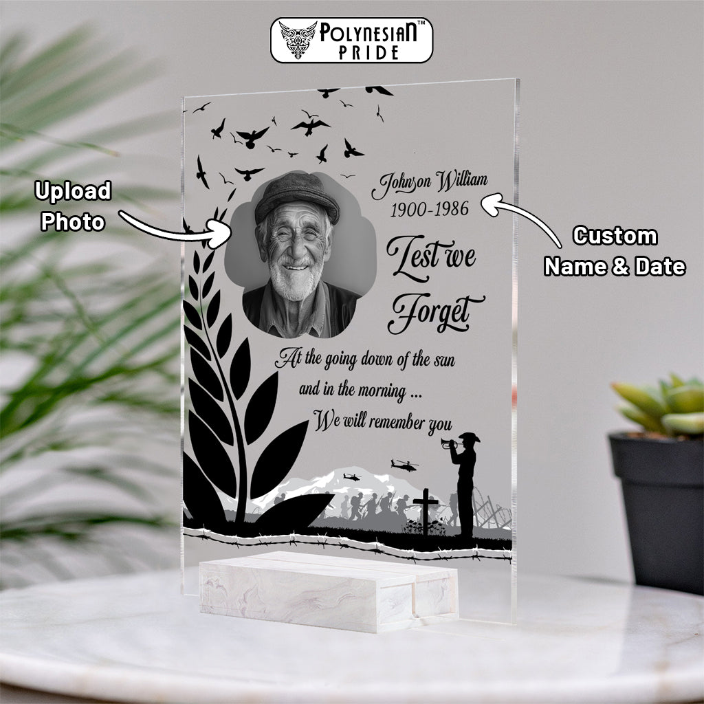 Custom Photo New Zealand ANZAC Day Memorial Acrylic Plaque Lest We Forget