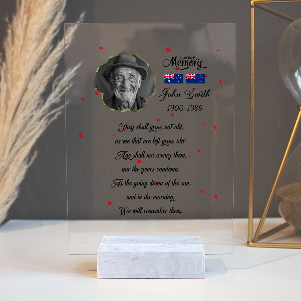 Custom Photo Australia And New Zealand ANZAC Day Memorial Acrylic Plaque We Will Remember You
