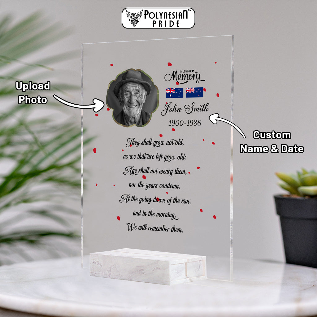Custom Photo Australia And New Zealand ANZAC Day Memorial Acrylic Plaque We Will Remember You CTM05 - Polynesian Pride