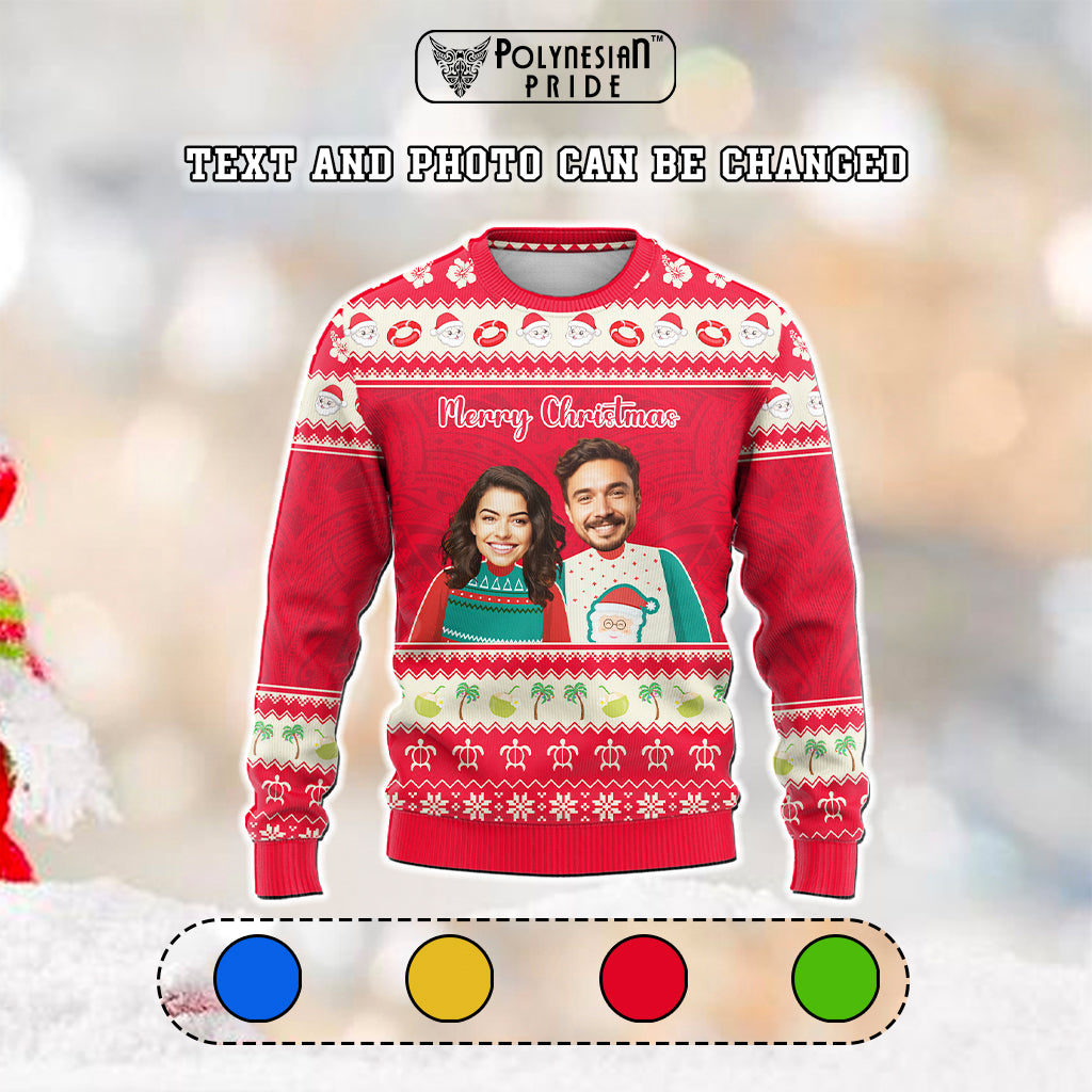 Custom Photo Polynesian Christmas Knitted Sweatshirt Funny Style