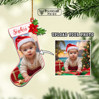 Custom Photo Christmas Sock Ceramic Ornament