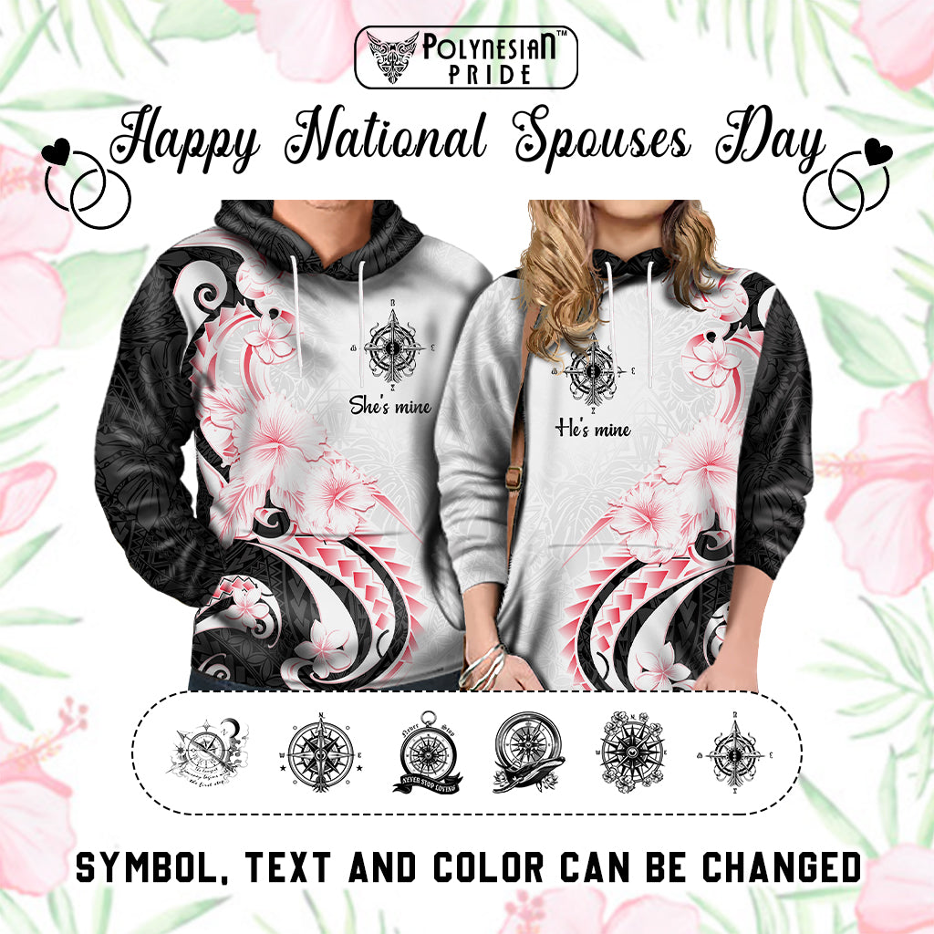 Custom Polynesian Couple National Spouses Day Hoodie Compass Hibiscus Flowers