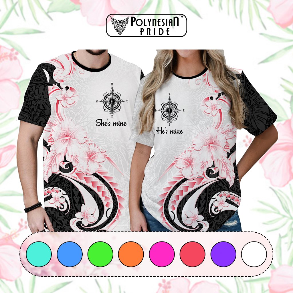Custom Polynesian Couple National Spouses Day T shirt Compass Hibiscus Flowers