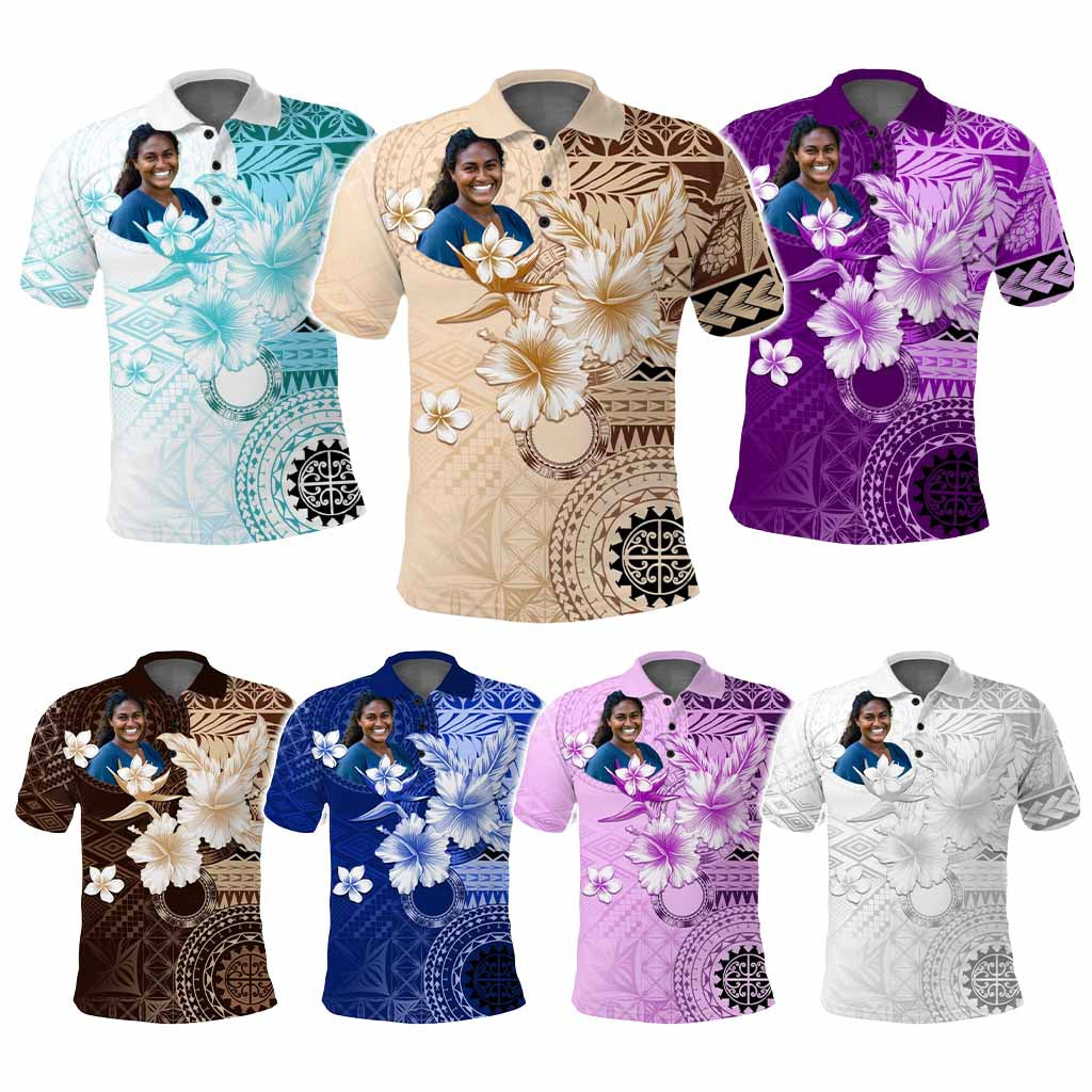 Custom Photo Samoa Polo Shirt Samoa Siapo Pattern With Hibiscus