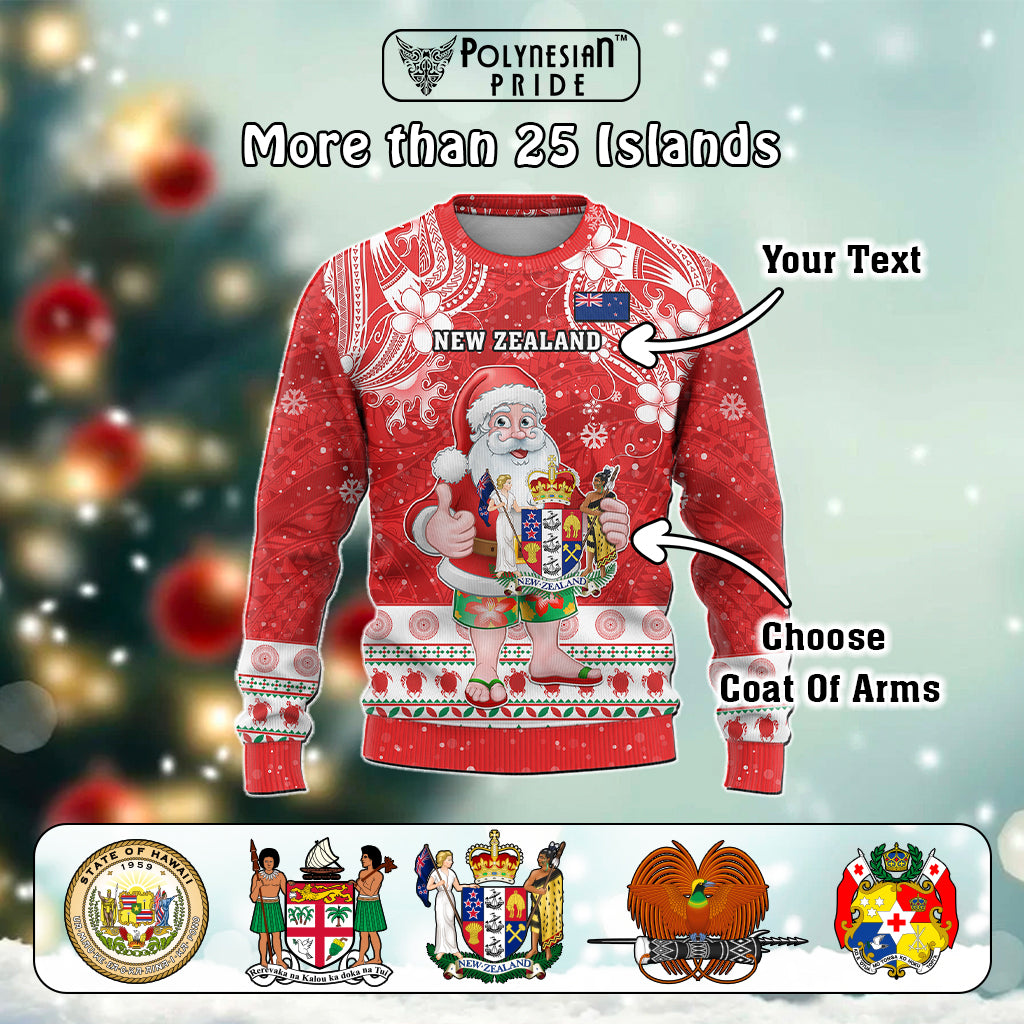 Custom Polynesian Countries Christmas Knitted Sweatshirt Santa Coat Of Arms - Polynesian Pride