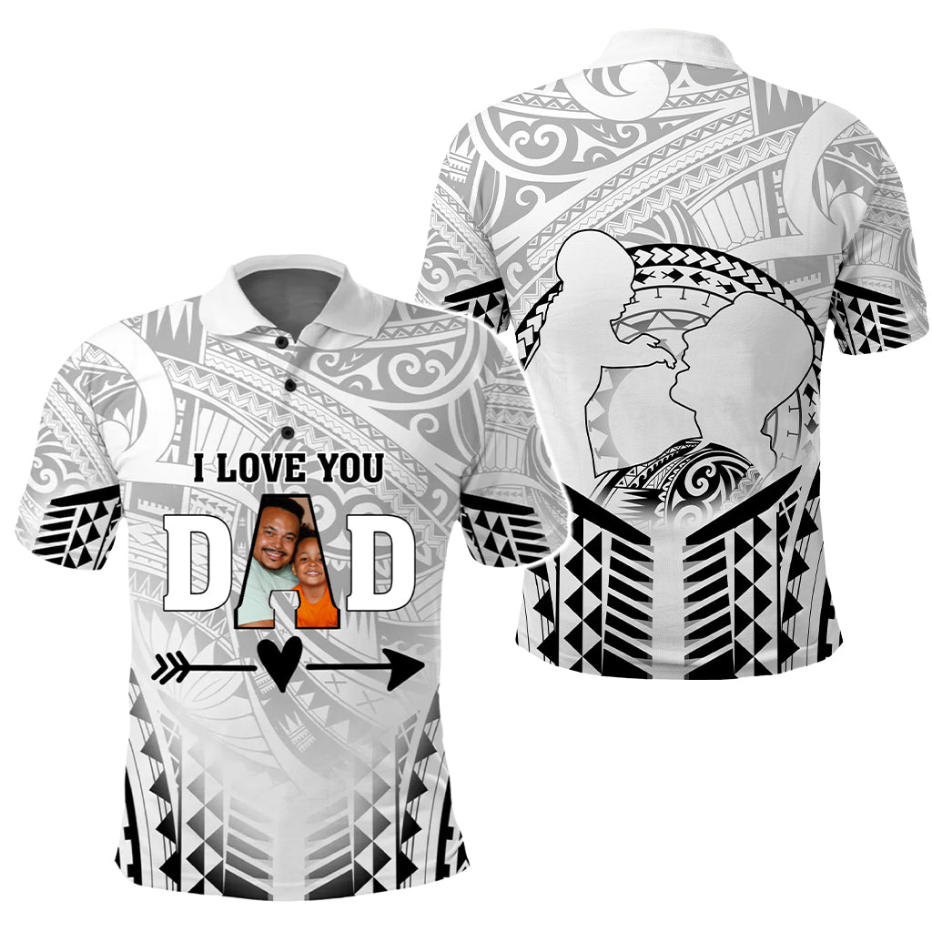 Custom Photo I Love You Dad Polo Shirt Father's Day Polynesian Pattern