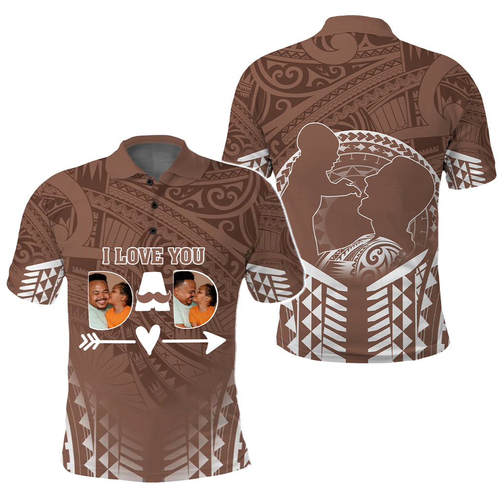 Custom Photo I Love You Dad Polo Shirt Father's Day Polynesian Pattern