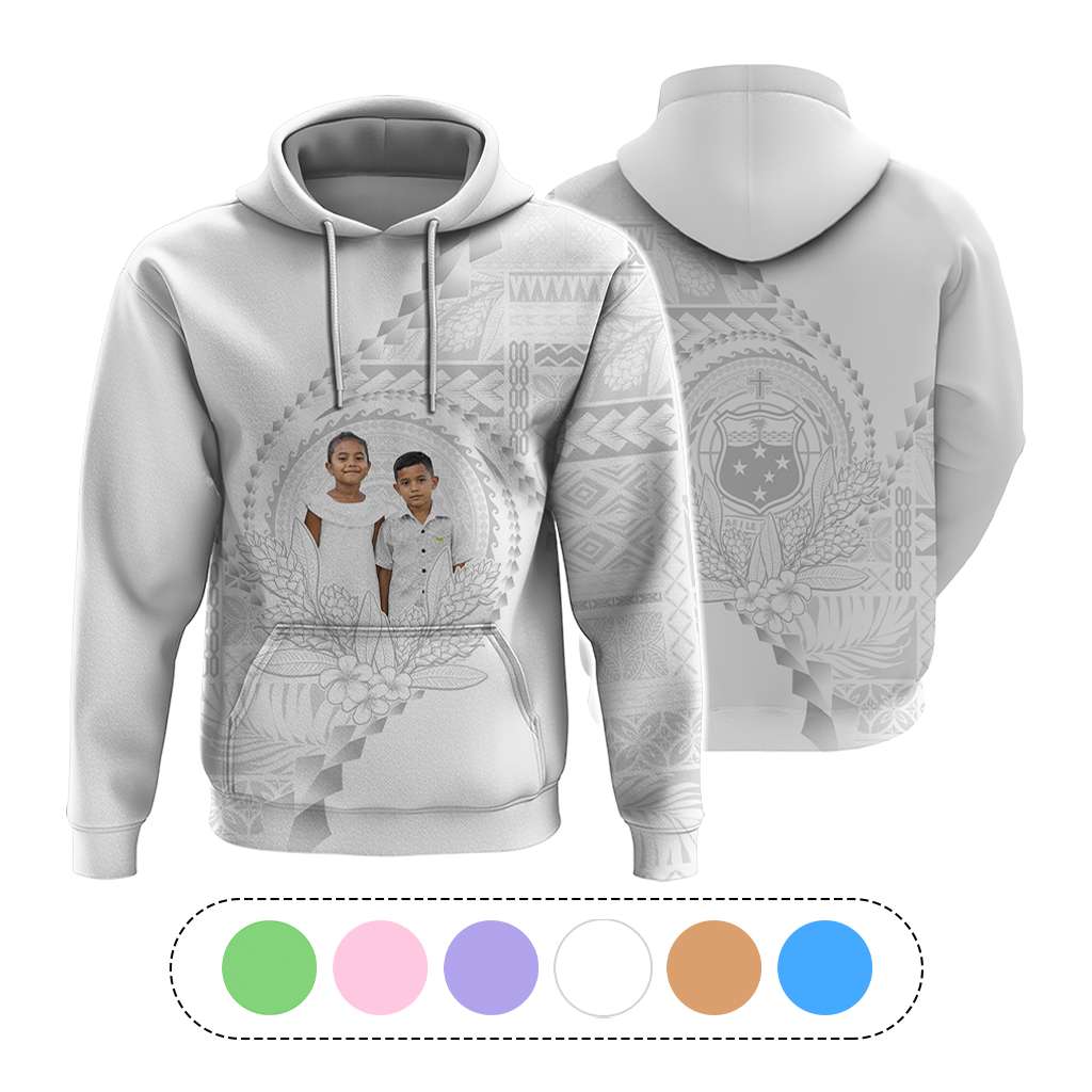 Custom Photo Samoa White Sunday Hoodie Lotu Tamaiti Teuila With Samoan Siapo CTM05 Multicolor - Polynesian Pride