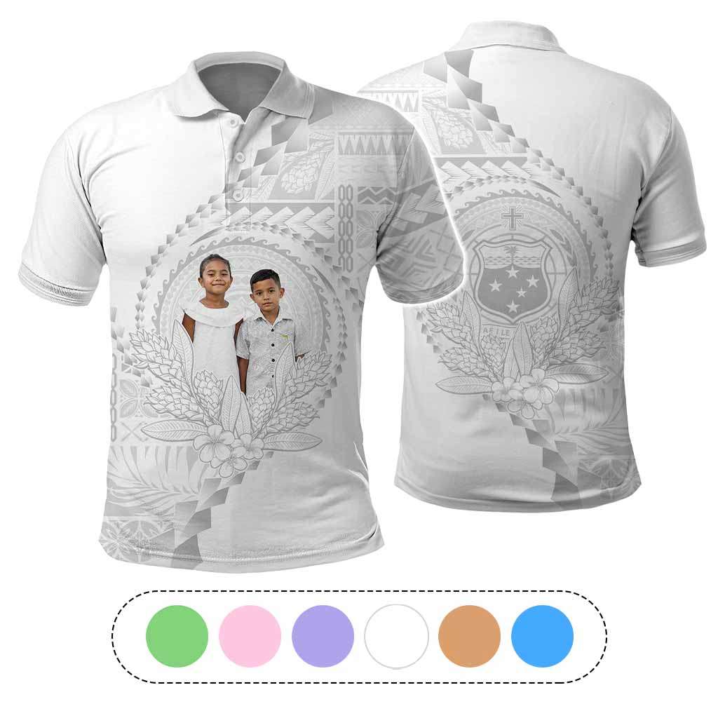 Custom Photo Samoa White Sunday Polo Shirt Lotu Tamaiti Teuila With Samoan Siapo CTM05