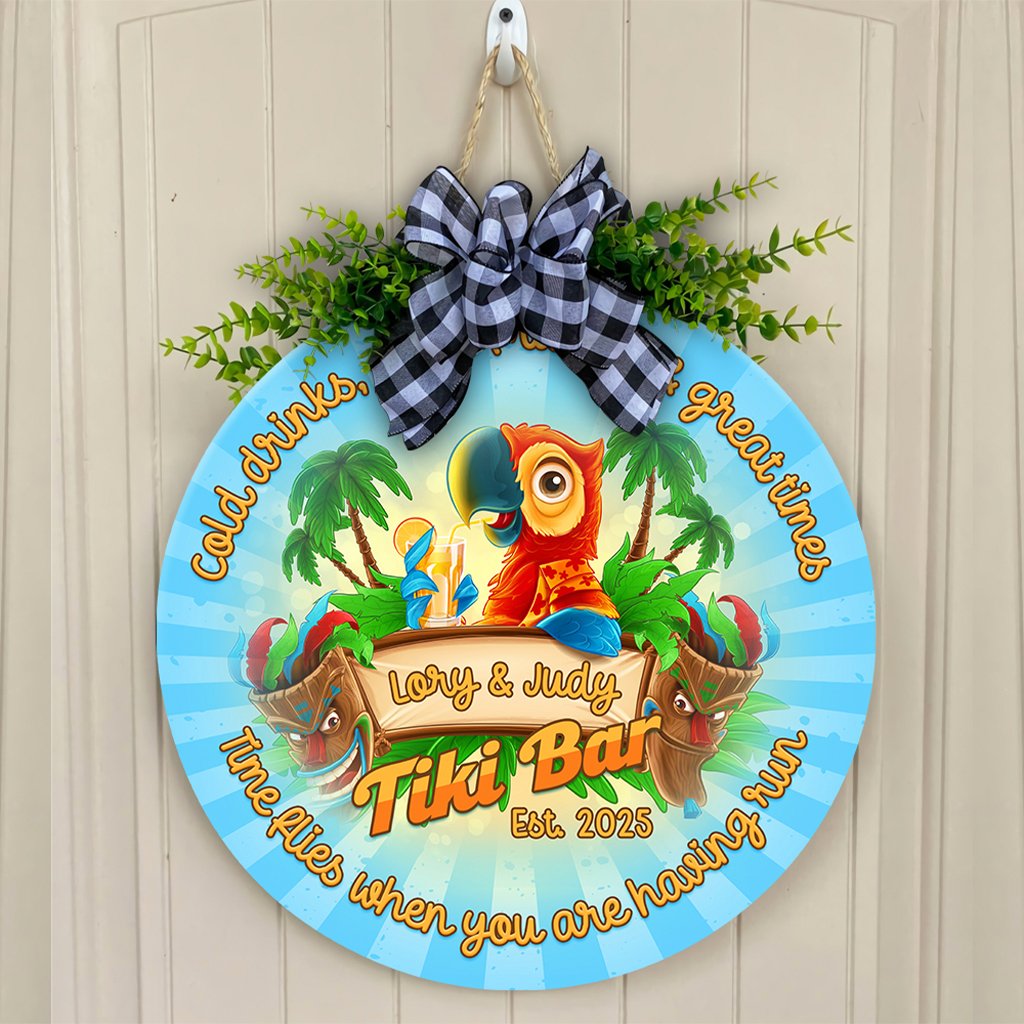 Custom Tiki Bar Hanging Door Sign Tropical Vibe CTM05 Blue - Polynesian Pride