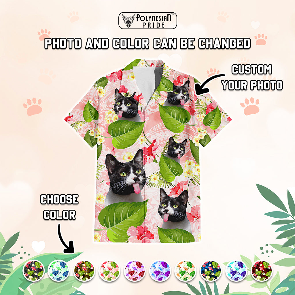 Custom Photo Funny Pet Face - National Pet Day Hawaiian Shirt Polynesian Pattern