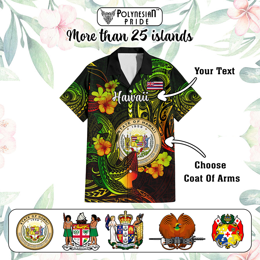 Custom Polynesian Countries Hawaiian Shirt Coat Of Arms Polynesian Tribal Tattoo Shark