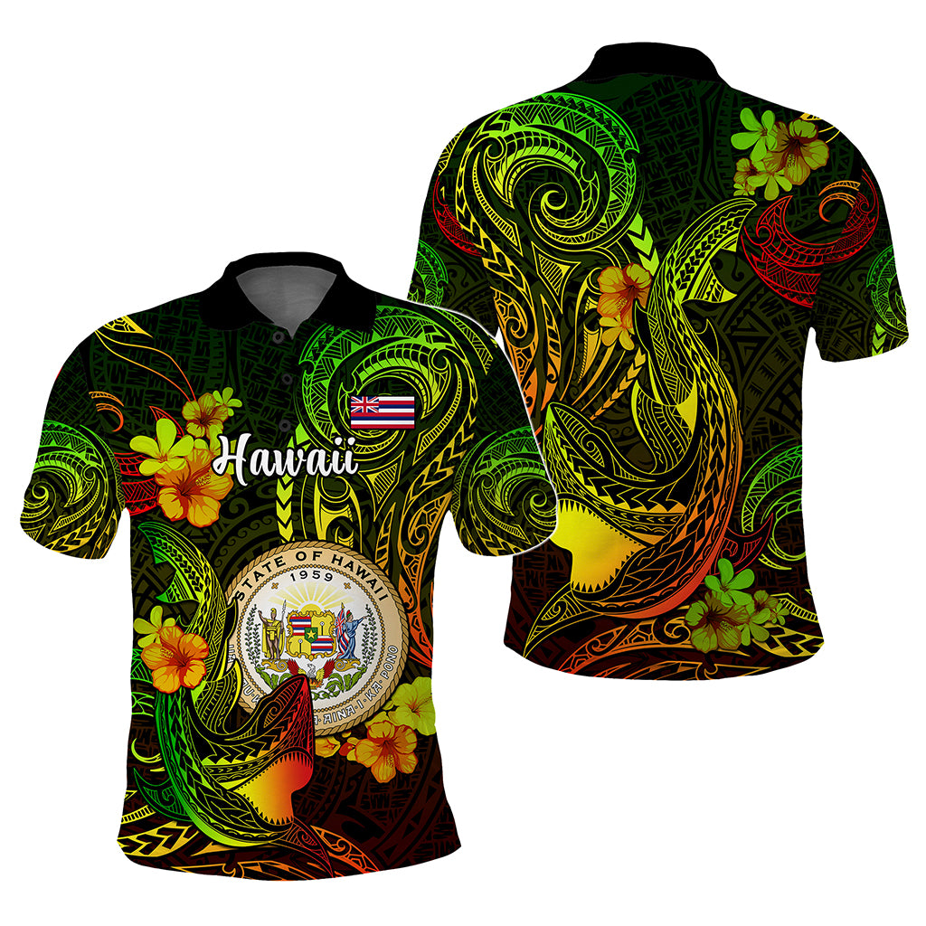 Custom Polynesian Countries Polo Shirt Coat Of Arms Polynesian Tribal Tattoo Shark