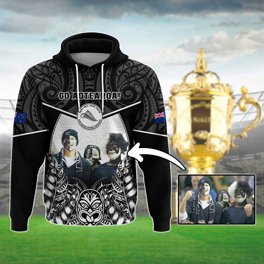 Custom Photo New Zealand Fern Rugby Hoodie Maori Pattern