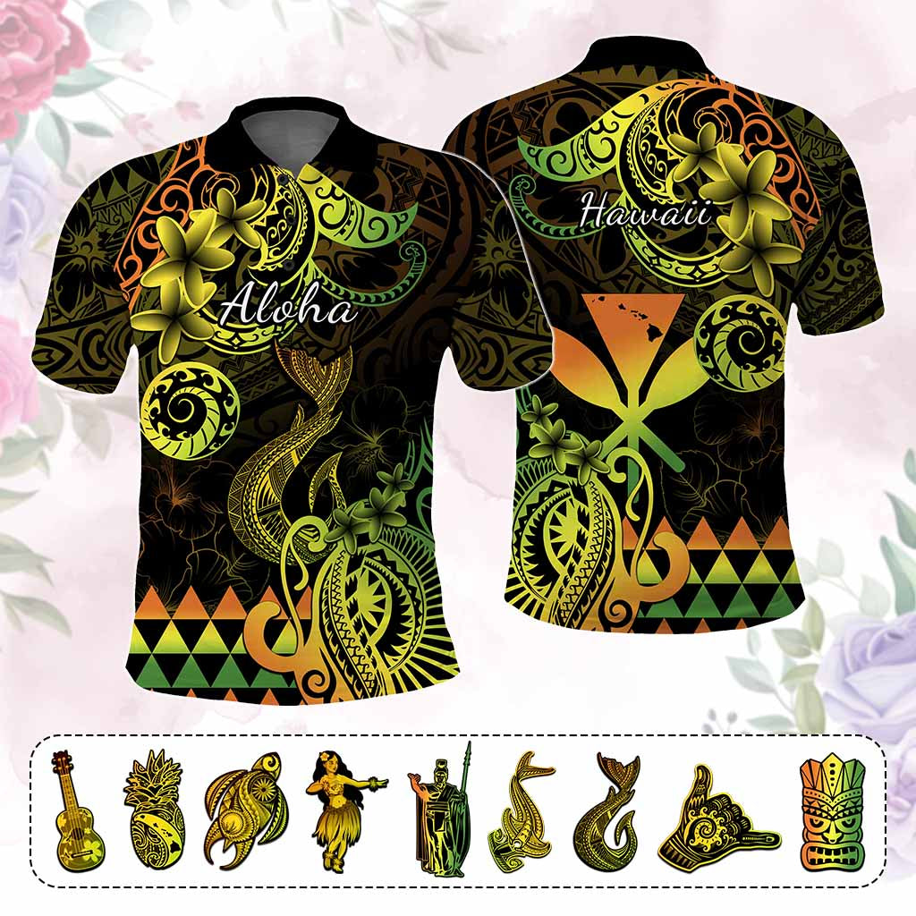 Custom Hawaii Symbols Polo Shirt Plumeria Kakau Polynesian Tribal