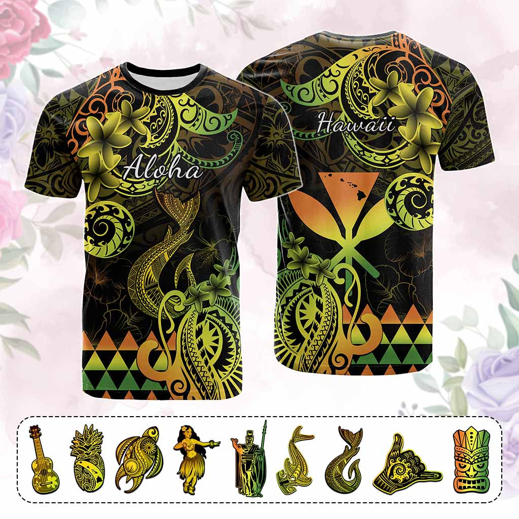 Custom Hawaii Symbols T Shirt Plumeria Kakau Polynesian Tribal