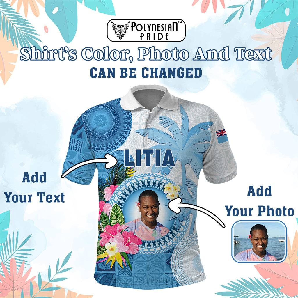 Custom Photo Fiji Polo Shirt Polynesian Palm Tree Fijian Tapa Pattern - Polynesian Pride
