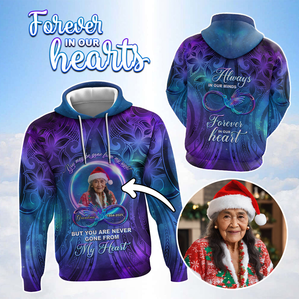 Custom Photo Memorial Hoodie You Are Never Gone From My Heart Polynesian Tribal Pattern