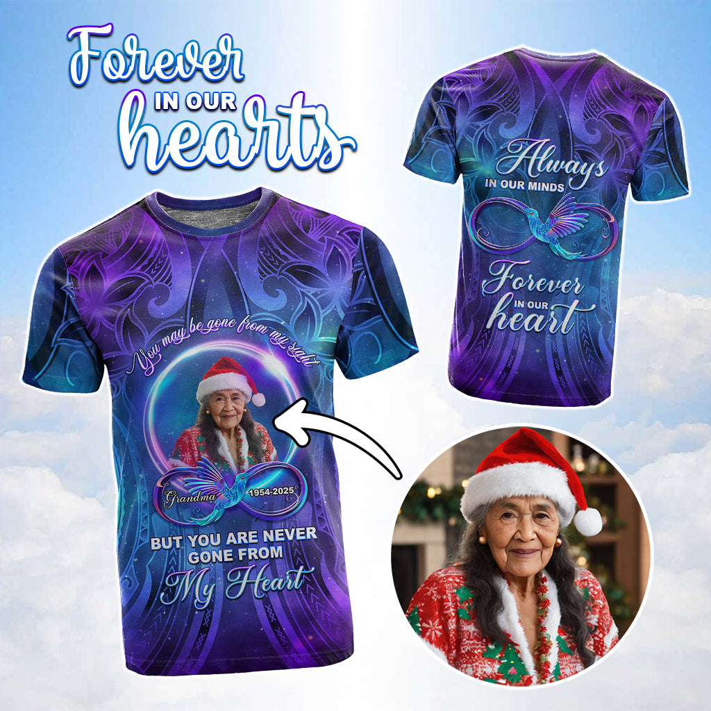 Custom Photo Memorial T shirt You Are Never Gone From My Heart Polynesian Tribal Pattern