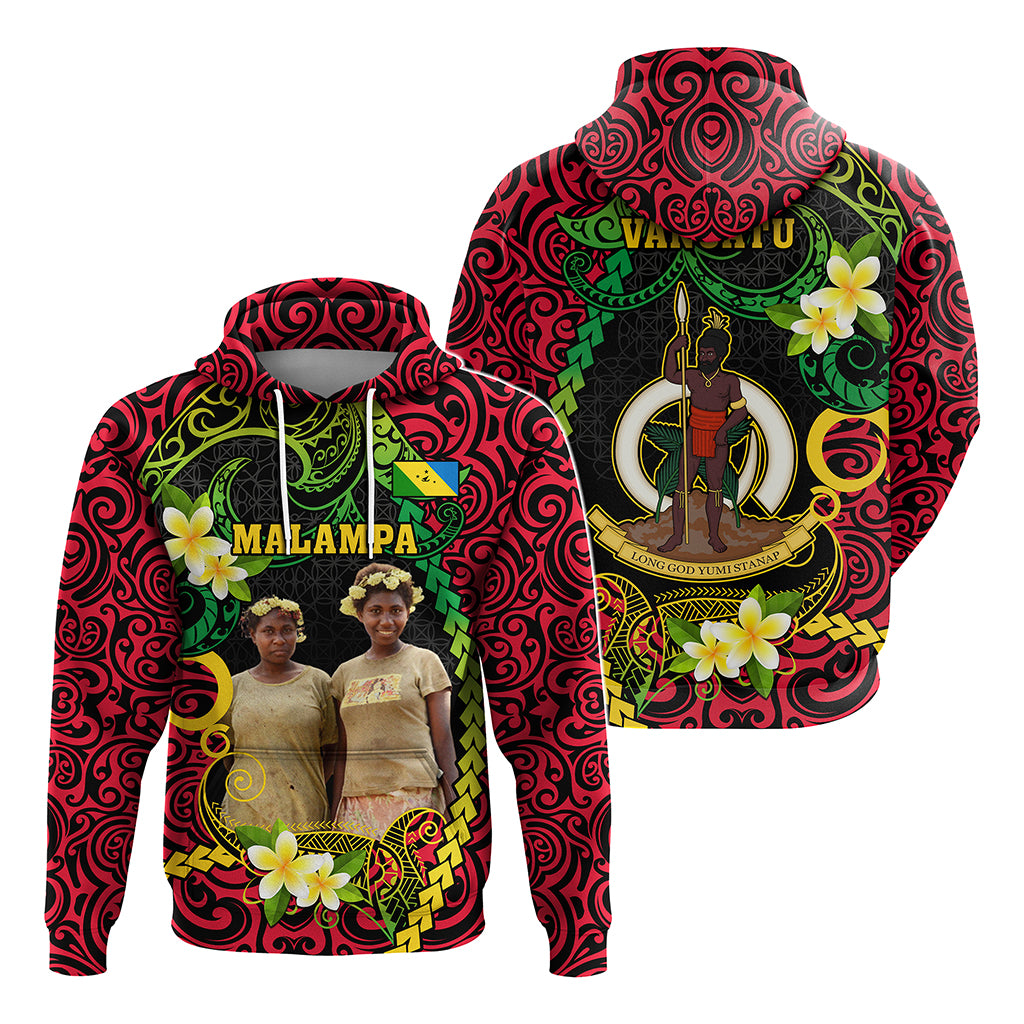 Custom Photo Vanuatu Provinces Hoodie Coat Of Arms Plumeria Polynesian Pattern