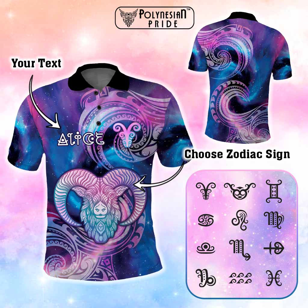 Custom Zodiac Signs Polo Shirt With Polynesian Pattern