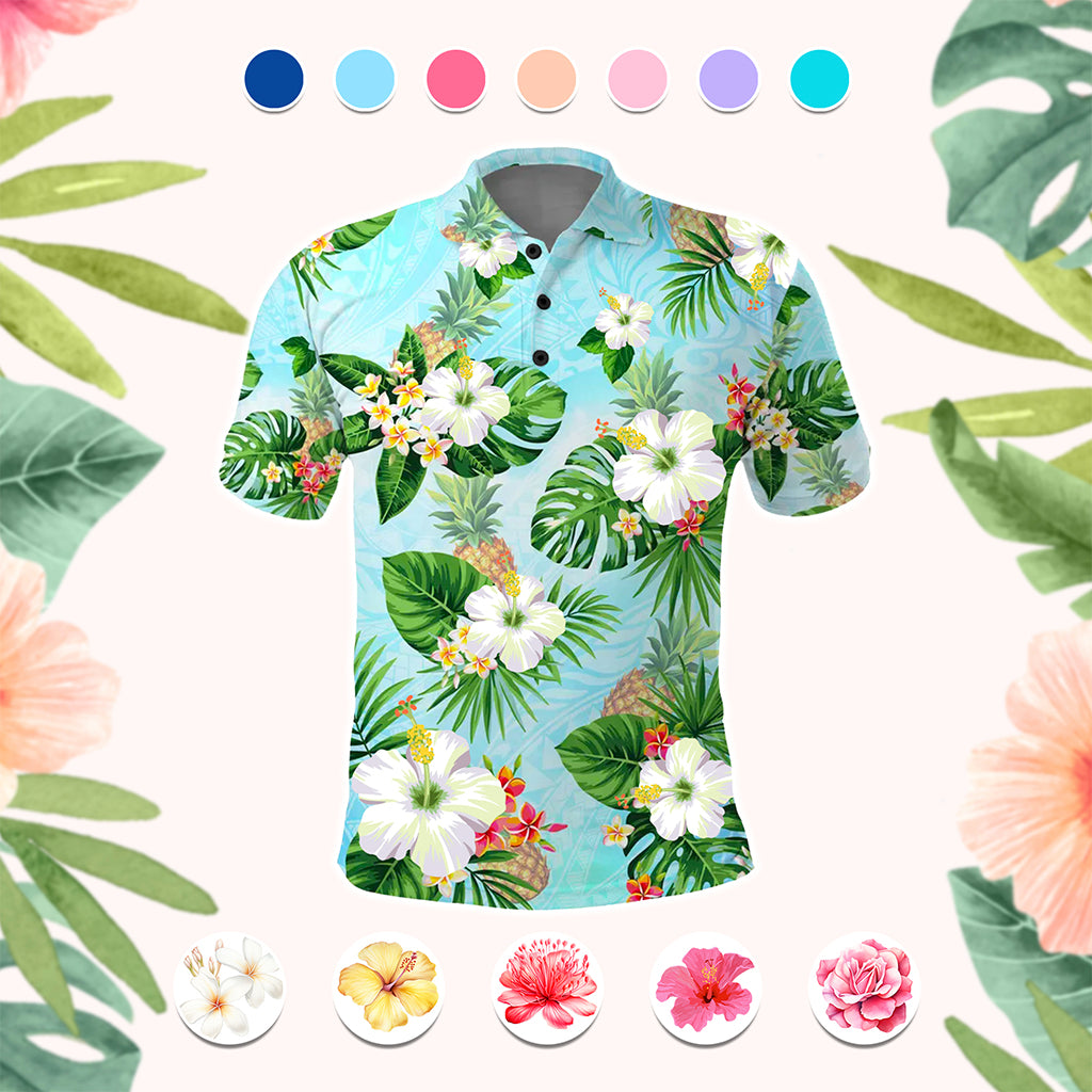 Custom Hawaii Islands Flowers Polo Shirt Polynesian Tribal