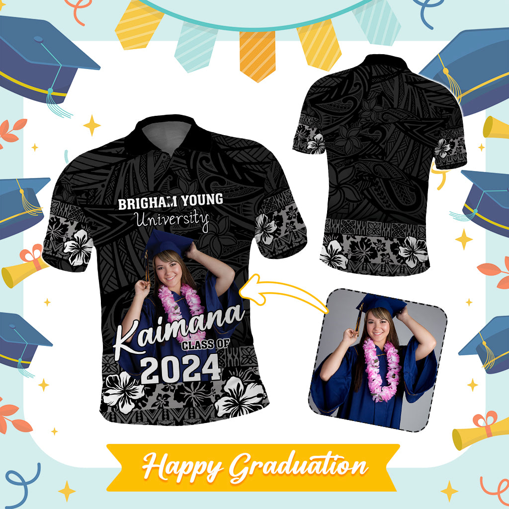 Custom Photo Graduation Ceremony Polo Shirt Graduate Congratulations Polynesian Pattern