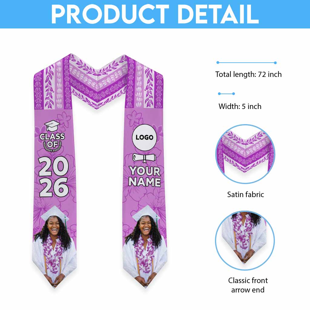 Custom Photo Hawaii Grad Name And Year Graduation Stole With Hawaiian Leis CTM05 - Polynesian Pride