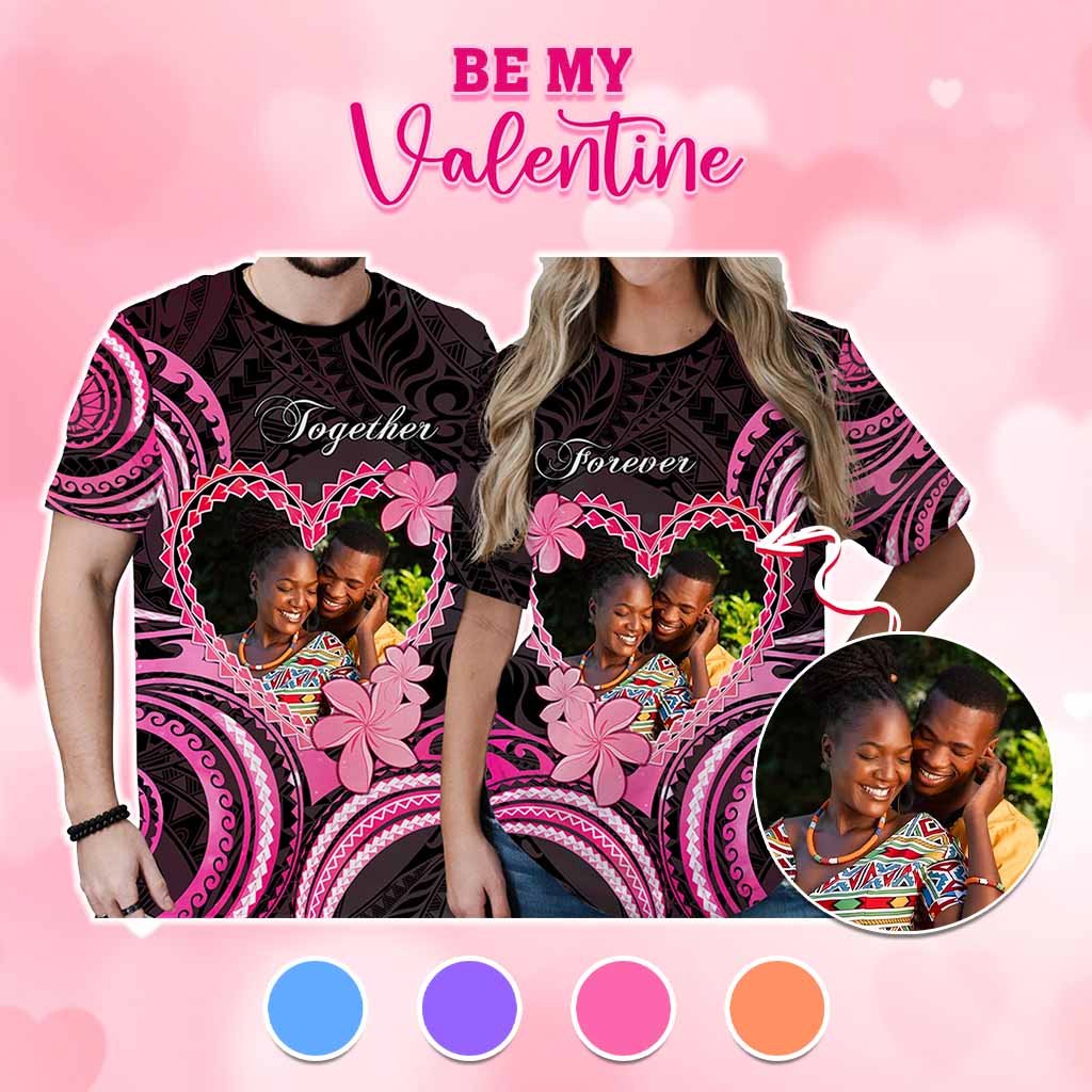 Custom Photo Polynesian Couple Valentine Day T shirt I LOVE YOU FOREVER