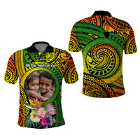 Custom Photo Polynesian Tribal Polo Shirt with Tropical Flower