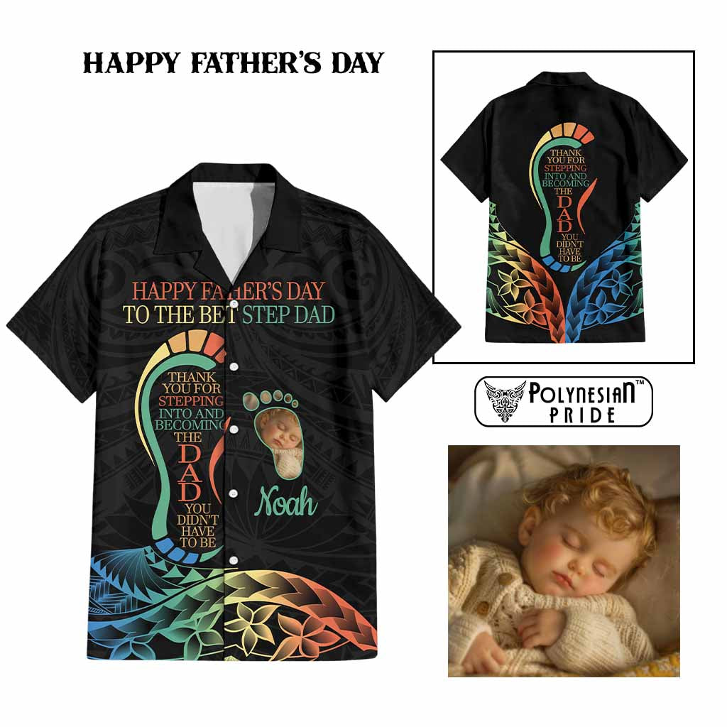 Custom Happy Father's Day - The Best Step Dad Hawaiian Shirt Polynesian Tribal Tatoo