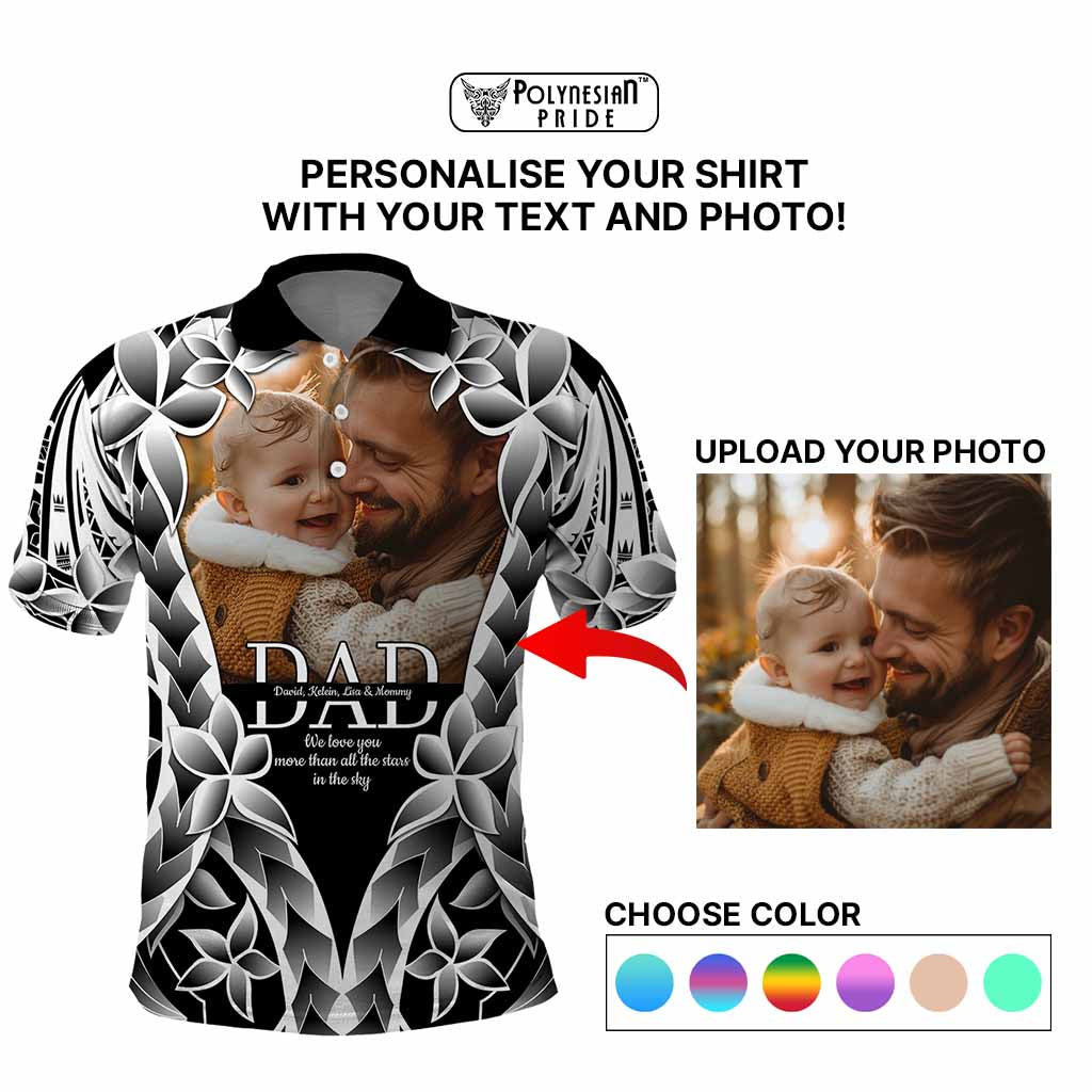 Custom Upload Photo Happy Father's Day - Best Dad Ever Polo Shirt Polynesian Plumeria Tribal Art