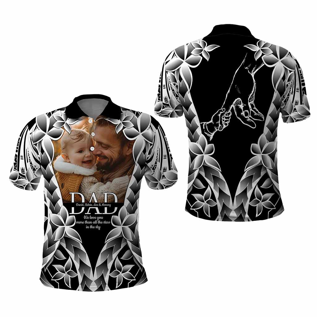 Custom Upload Photo Happy Father's Day - Best Dad Ever Polo Shirt Polynesian Plumeria Tribal Art