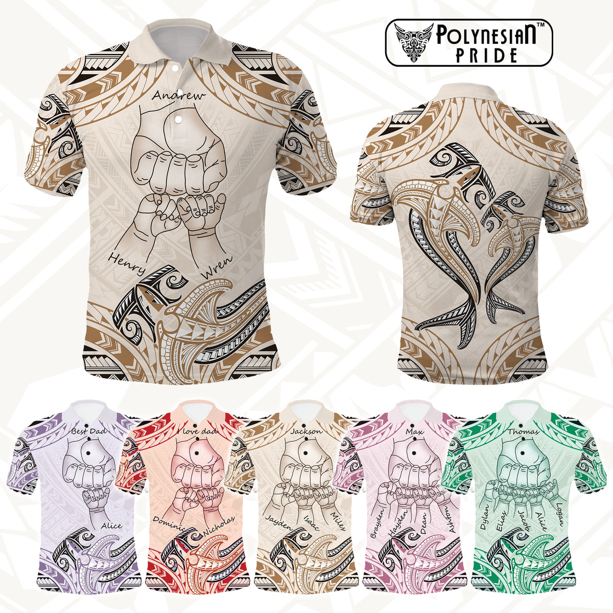Custom Fist Bump Father's Day Sign Polo Shirt Polynesian Shark Tribal Tattoo