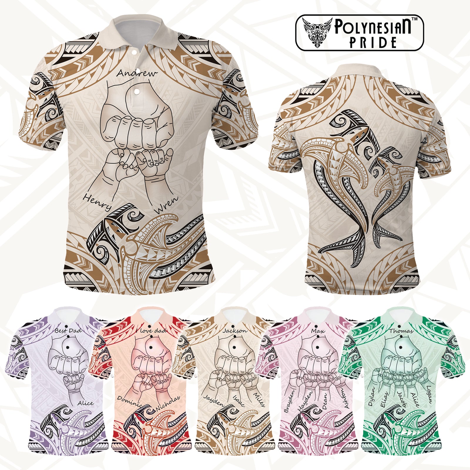 Custom Fist Bump Father's Day Sign Polo Shirt Polynesian Shark Tribal Tattoo