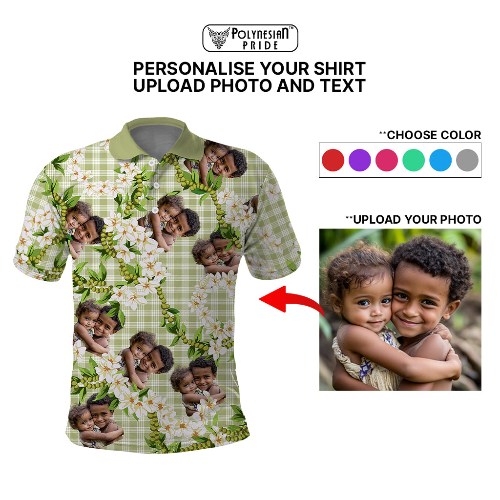 Custom Photo Hawaiian Palaka Polo Shirt Mokihana Maile Ilima Leis