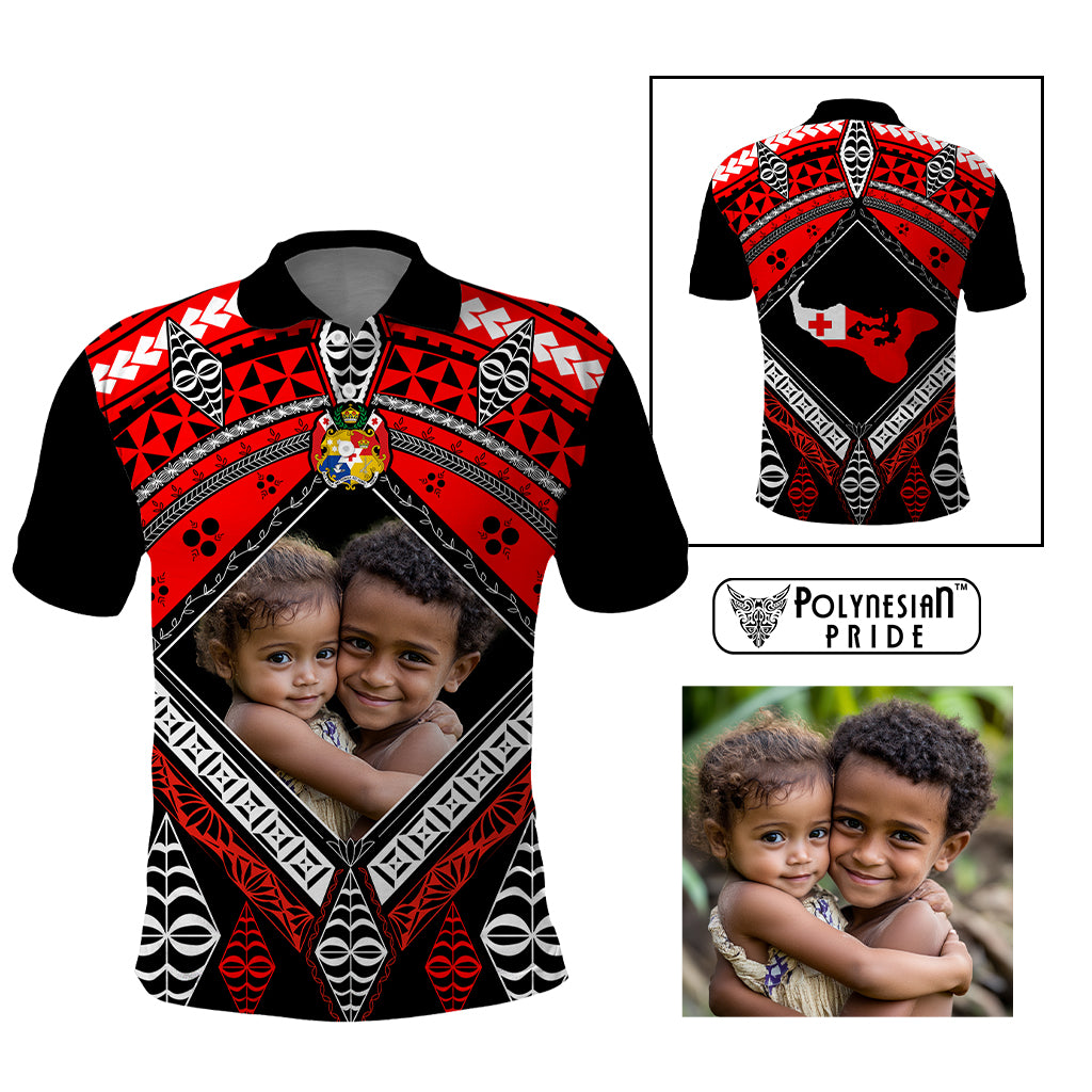 Custom Photo Tonga Polo Shirt Polynesian Pattern Mixed Ngatu Kupesi