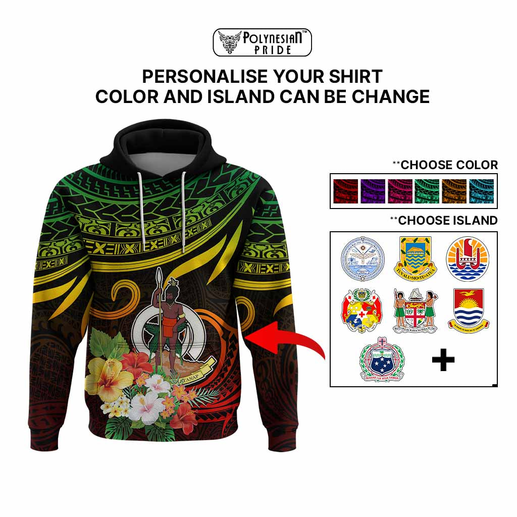 Personalized Photo Polynesian Hoodie Flower With Coat Of Arms