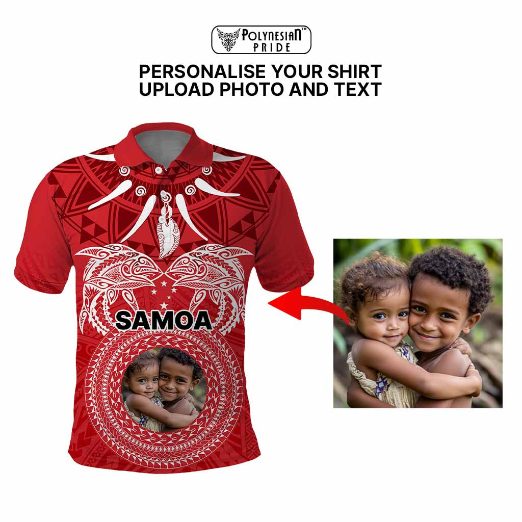 Custom Photo Samoa Polo Shirt Polynesian Fish Tattoo and Boar Tusk Art