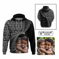 Custom Upload Image Aotearoa Silver Fern Hoodie Black Taniko Motif